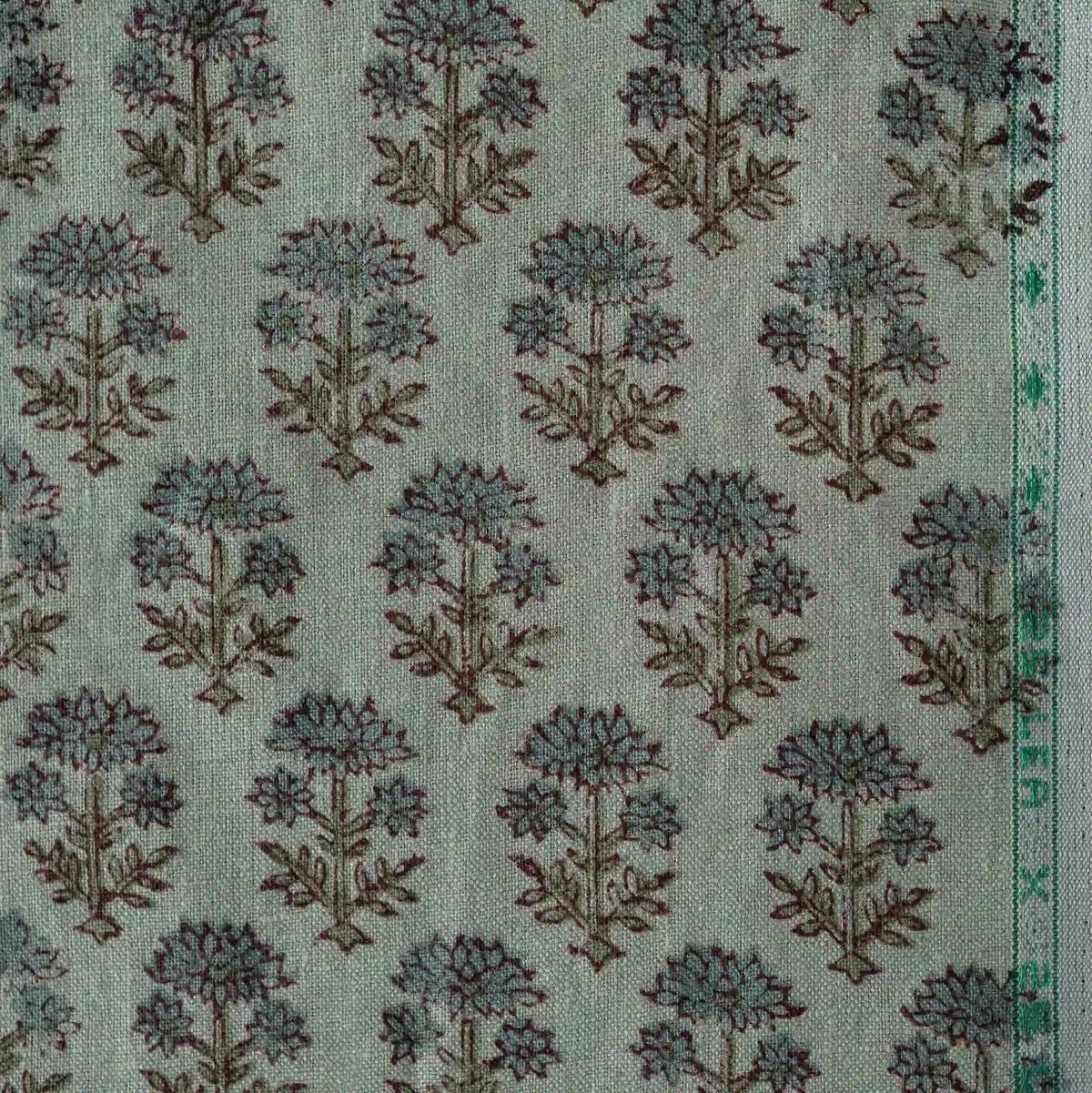 Blooming Petals Natural & Ice Blue Linen Fabric