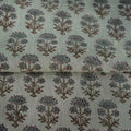 Blooming Petals Natural & Ice Blue Linen Fabric