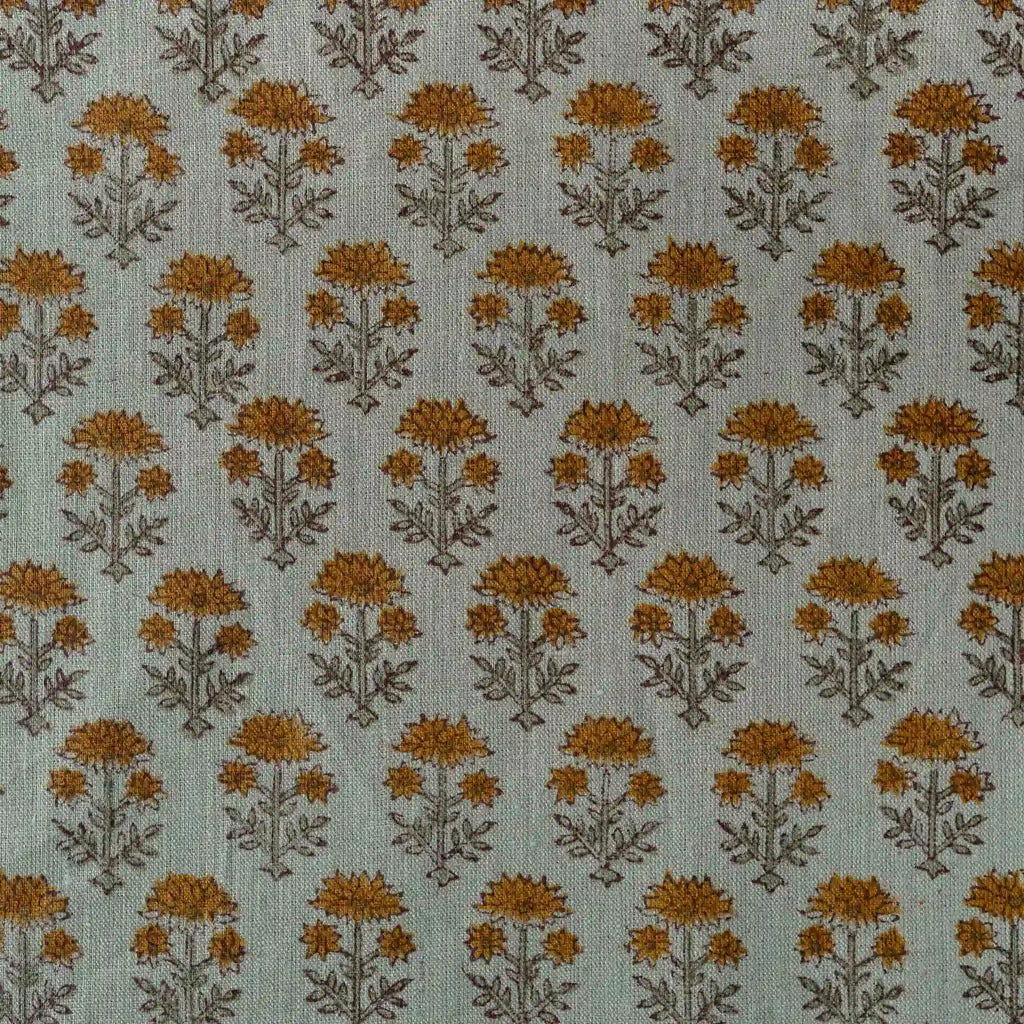 Blooming Petals Natural & Mustard Linen Fabric