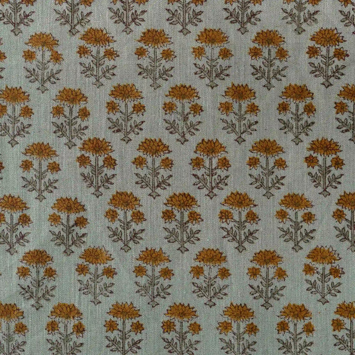 Blooming Petals Natural & Mustard Linen Fabric