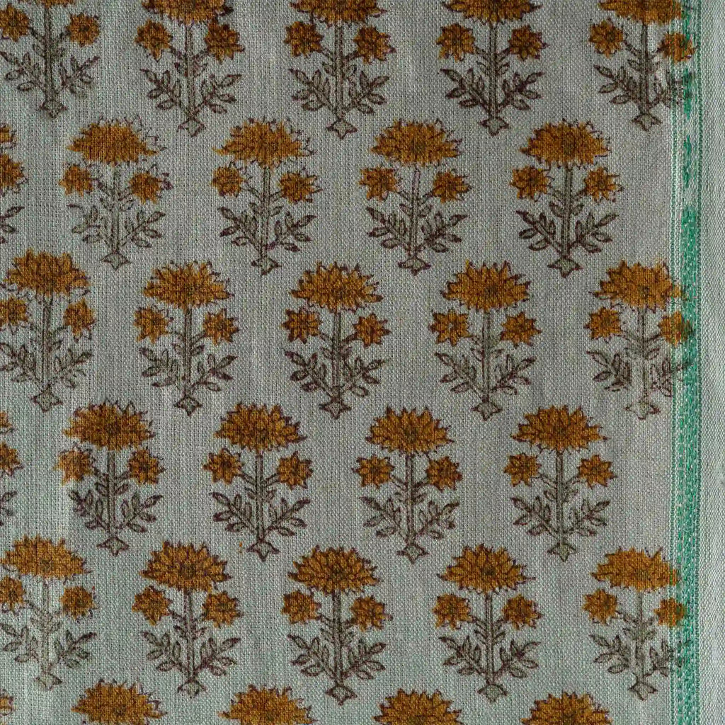 Blooming Petals Natural & Mustard Linen Fabric
