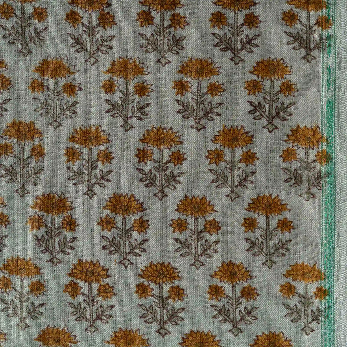 Blooming Petals Natural & Mustard Linen Fabric