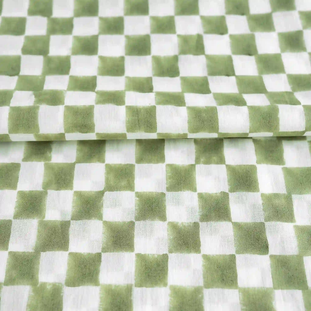 Mil House White & Sage Green Cotton Voile Fabric