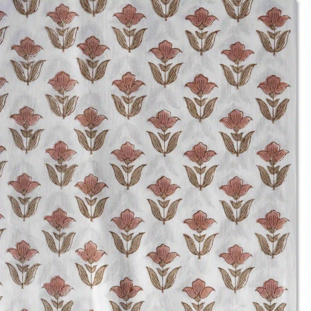 Garden Relic White & Salmon Pink Cotton Voile Fabric