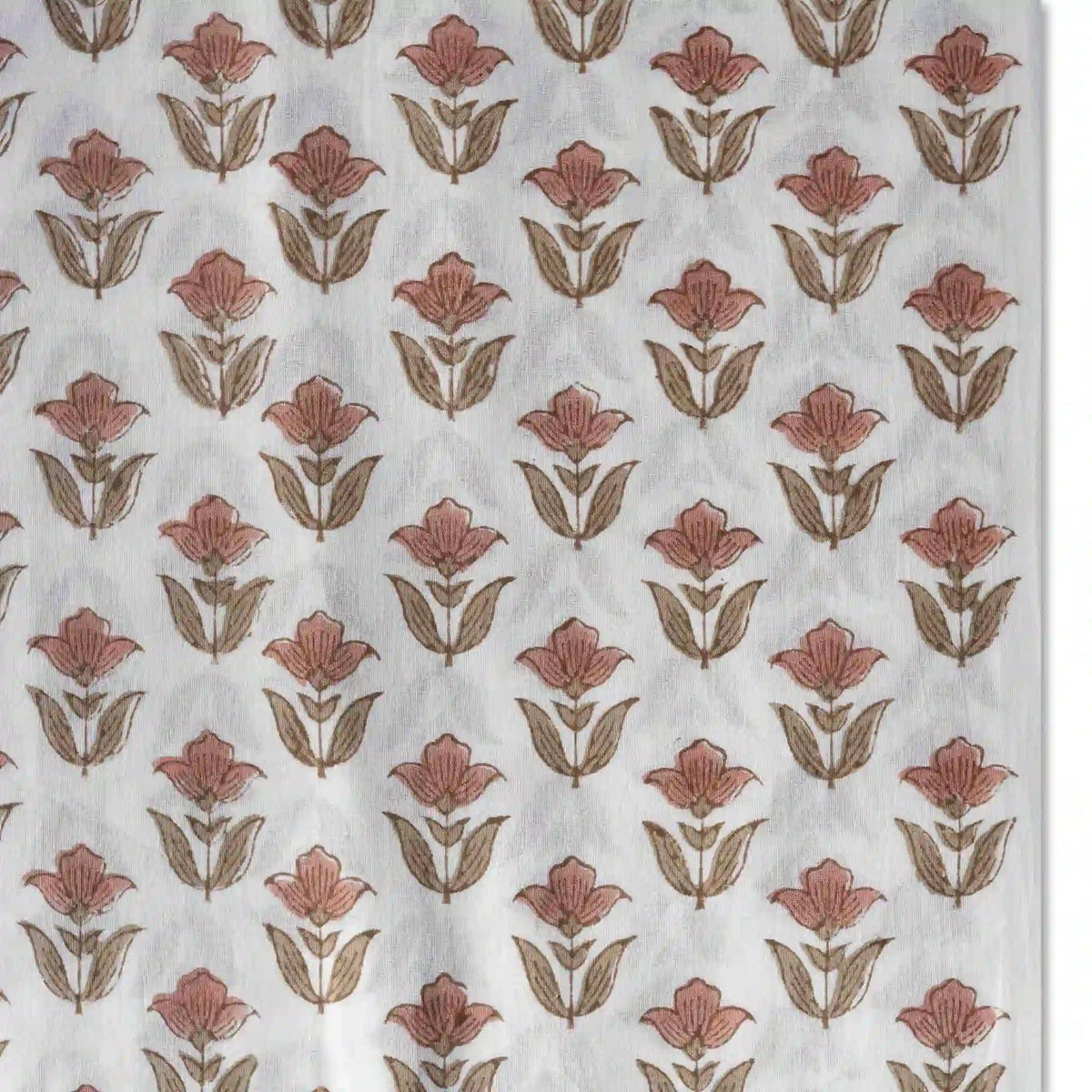 Garden Relic White & Salmon Pink Cotton Voile Fabric