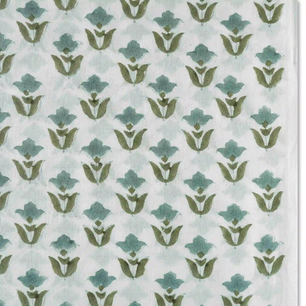 Garden Relic White & Ice Blue Cotton Voile Fabric