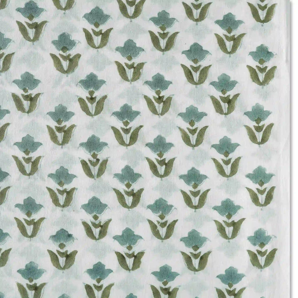 Garden Relic White & Ice Blue Cotton Voile Fabric