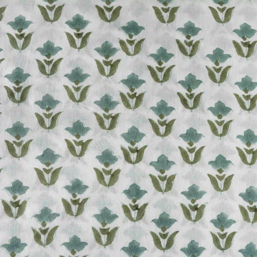 Garden Relic White & Ice Blue Cotton Voile Fabric