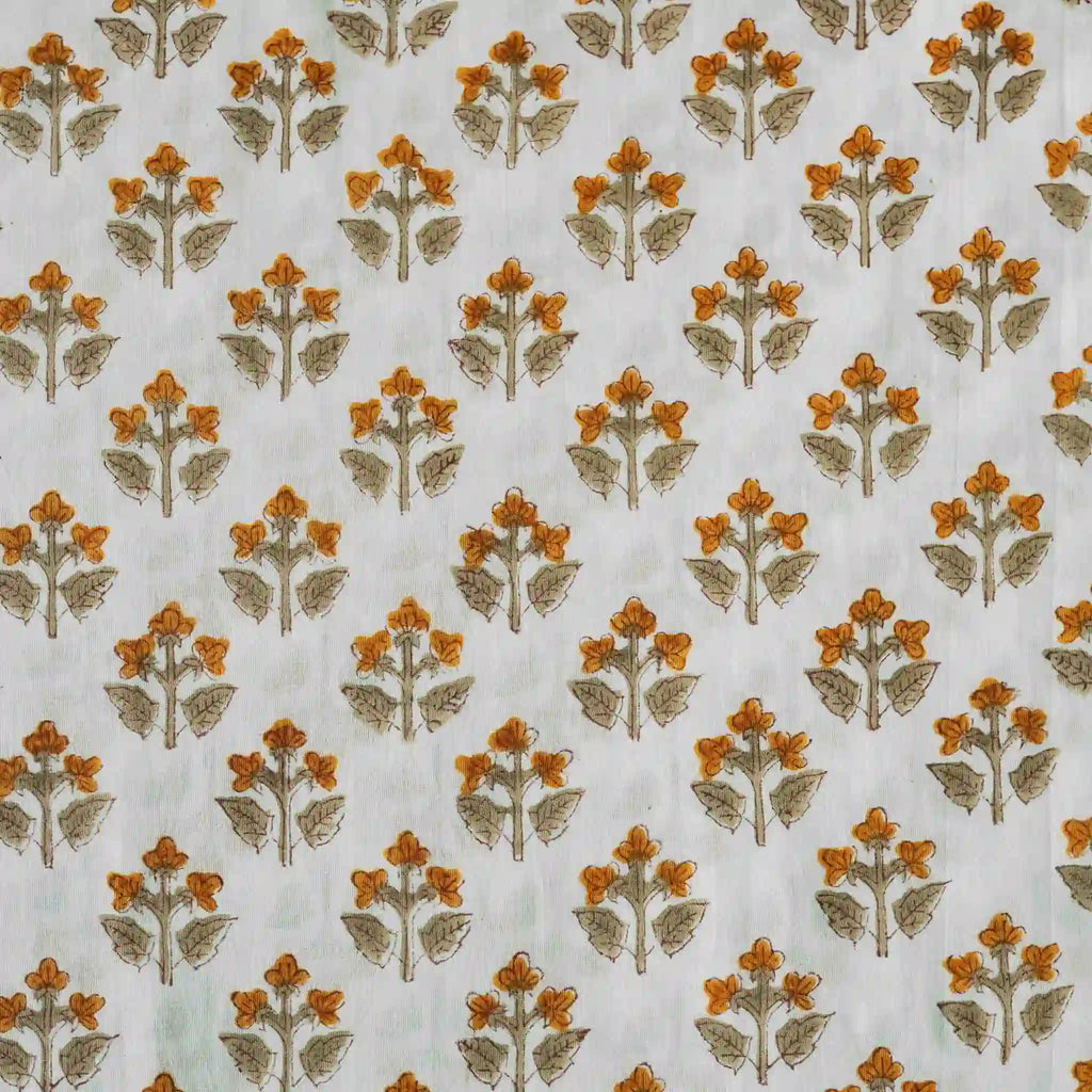 Oatfield White & Mustard Cotton Voile Fabric