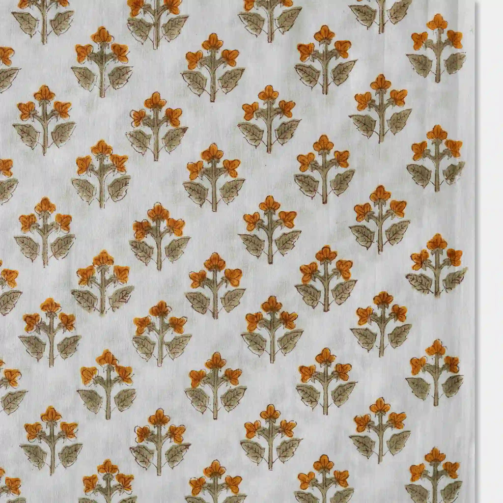 Oatfield White & Mustard Cotton Voile Fabric
