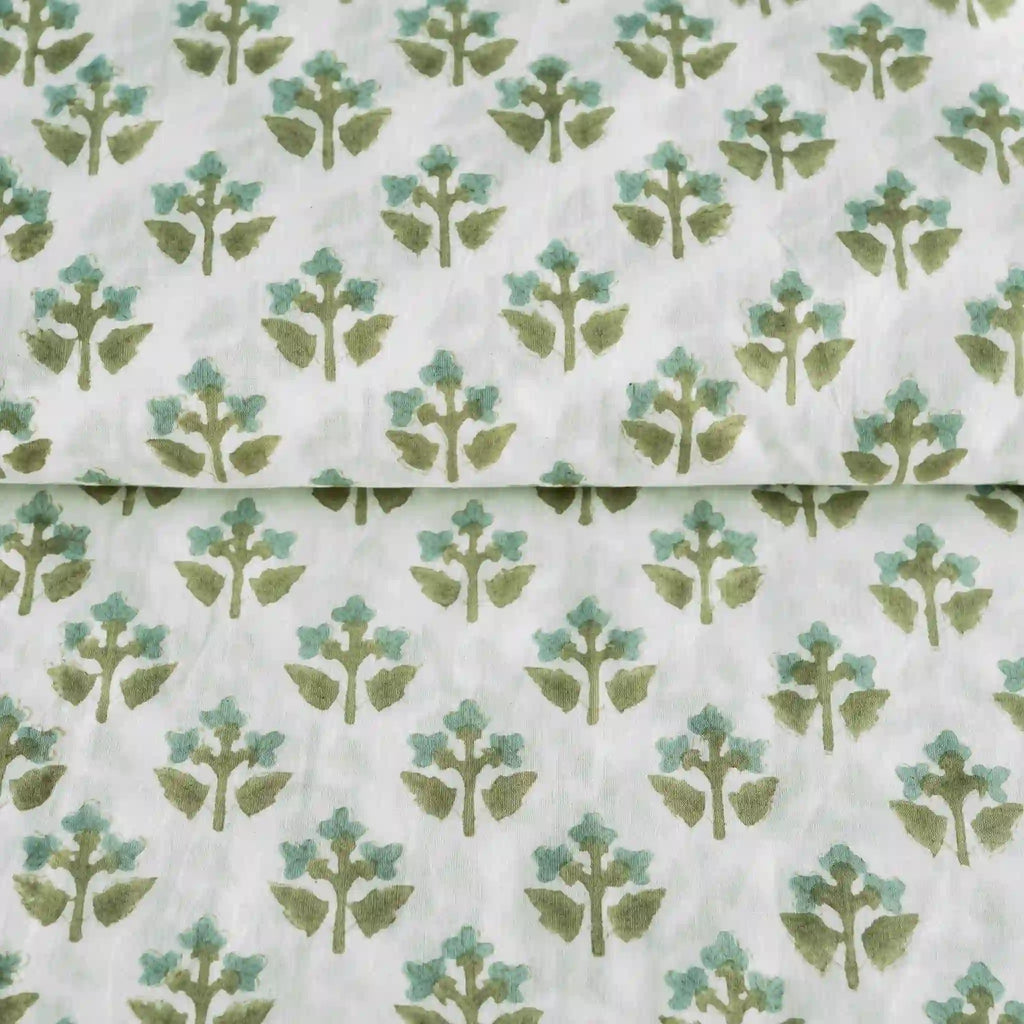 Oatfield White & Ice Blue Cotton Voile Fabric