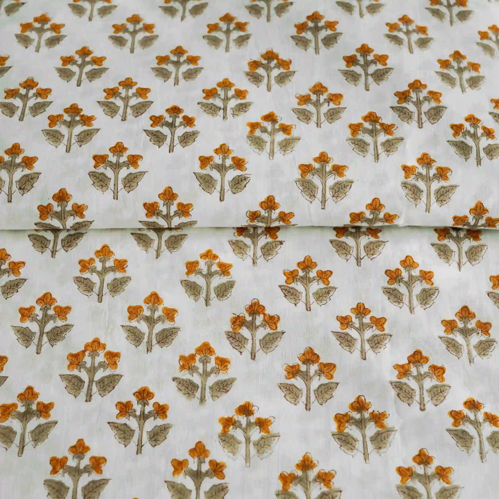 Oatfield White & Mustard Cotton Voile Fabric
