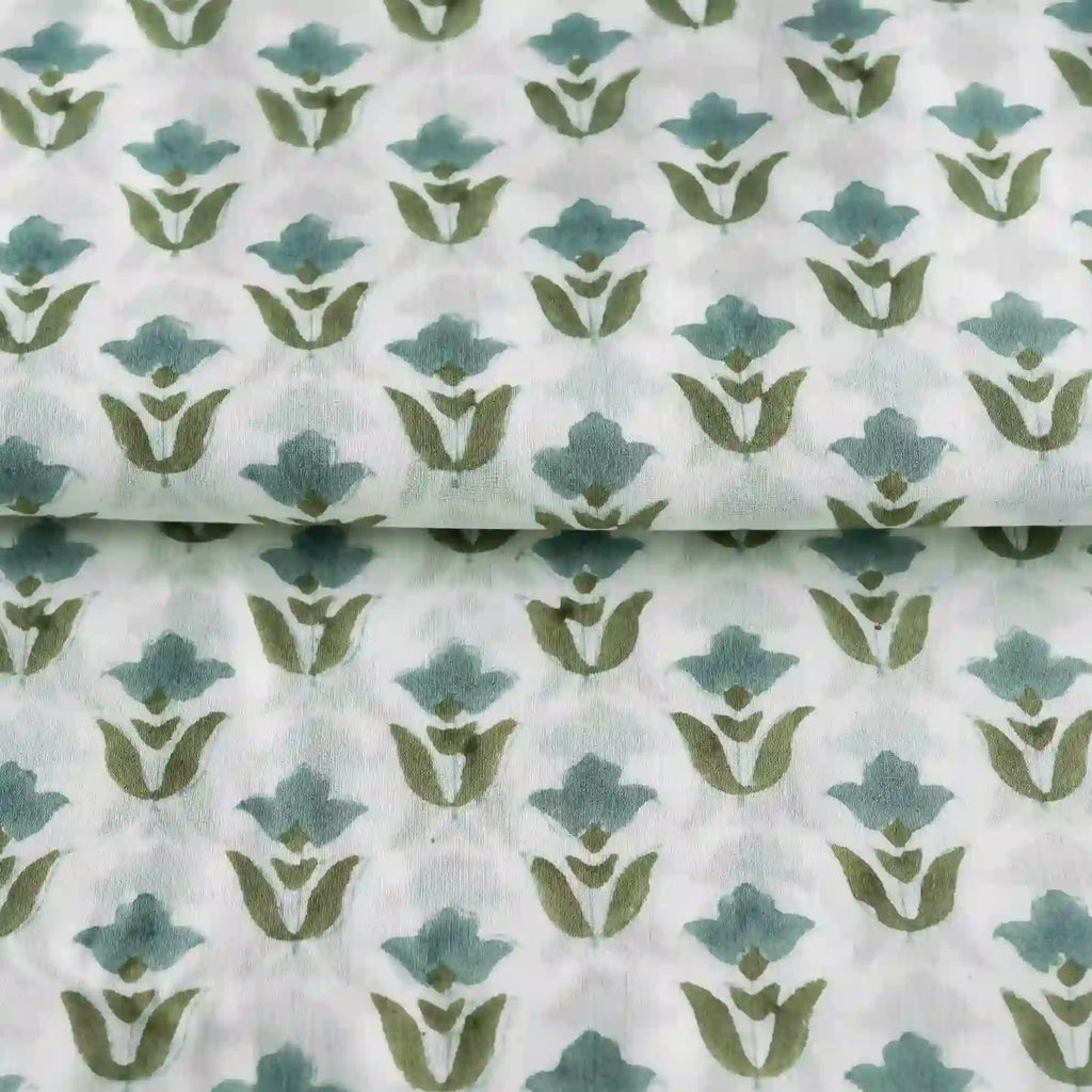 Garden Relic White & Ice Blue Cotton Voile Fabric
