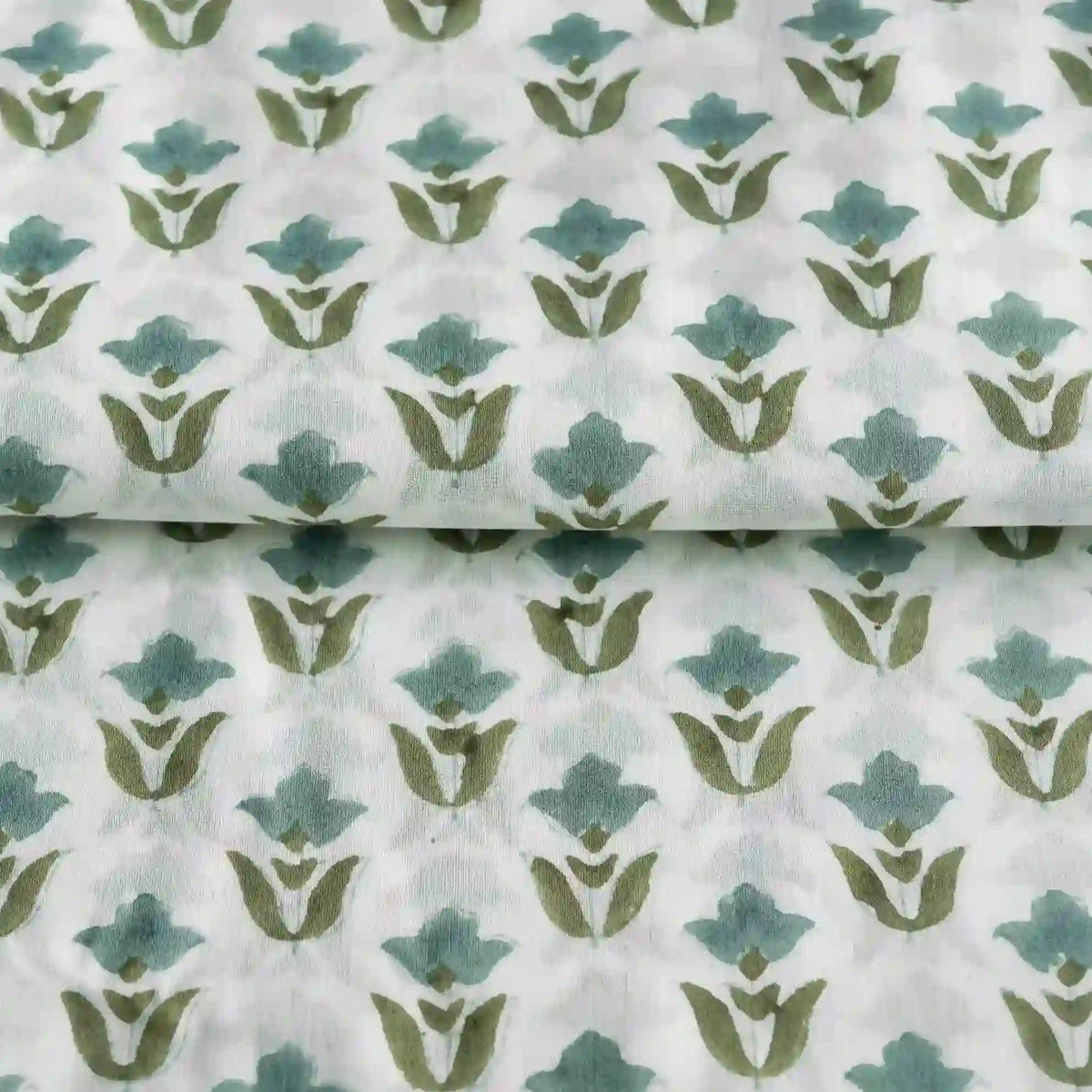 Garden Relic White & Ice Blue Cotton Voile Fabric