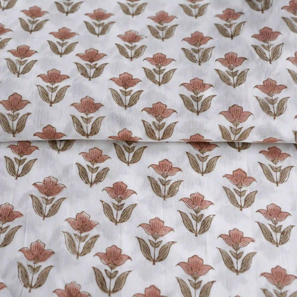 Garden Relic White & Salmon Pink Cotton Voile Fabric