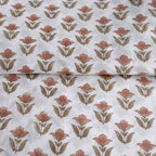 Garden Relic White & Salmon Pink Cotton Voile Fabric
