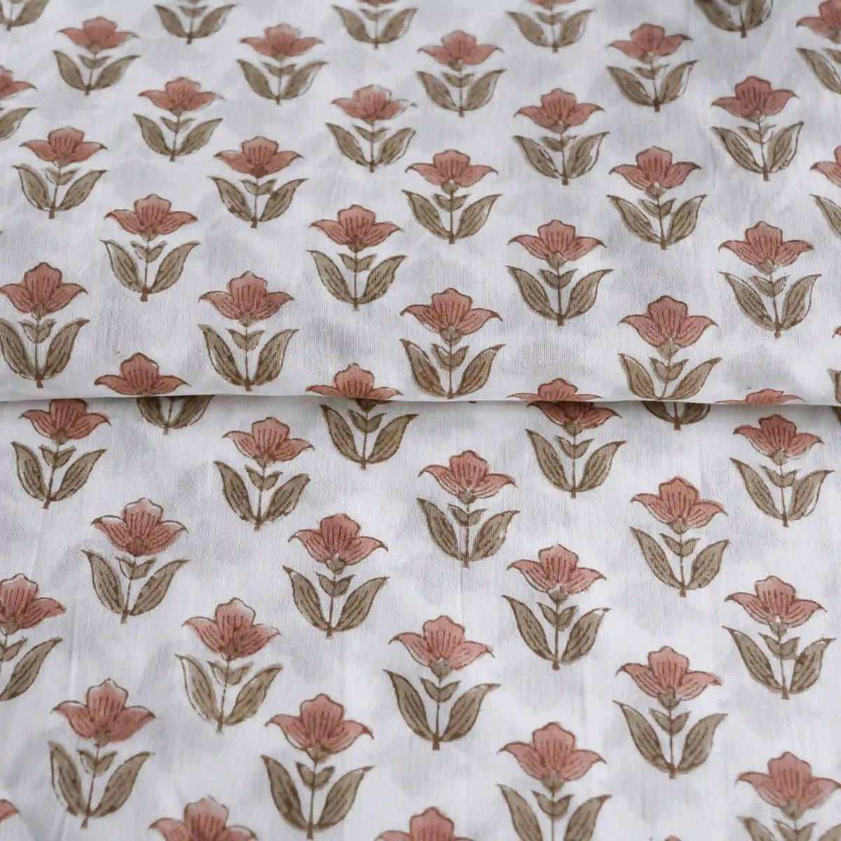 Garden Relic White & Salmon Pink Cotton Voile Fabric