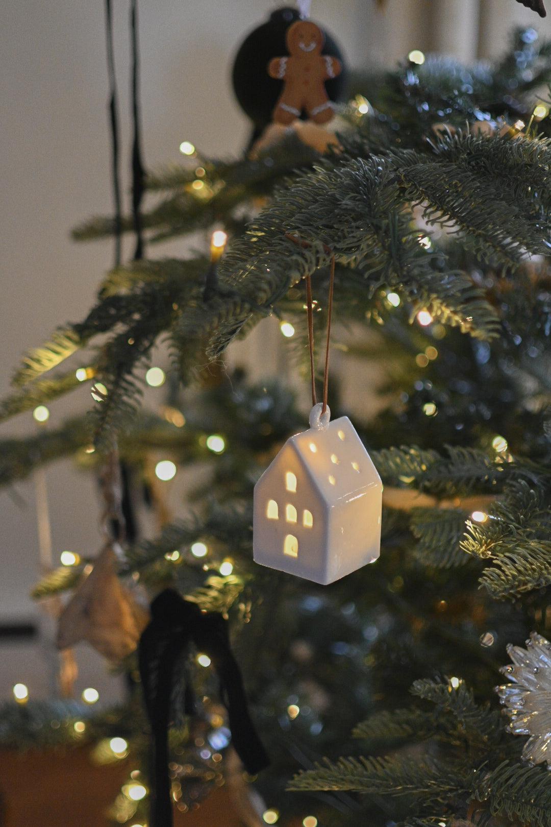 White Ceramic LED House Ornament, 4 Styles Home Decor