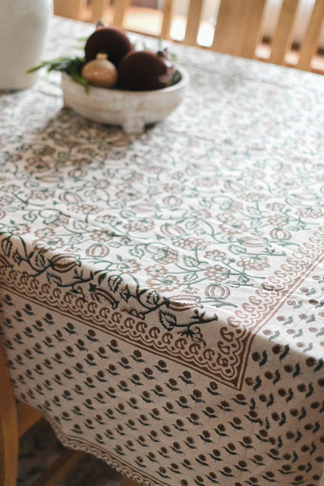 Chloe Floral Block Print Tablecloth - Maple Village Lane