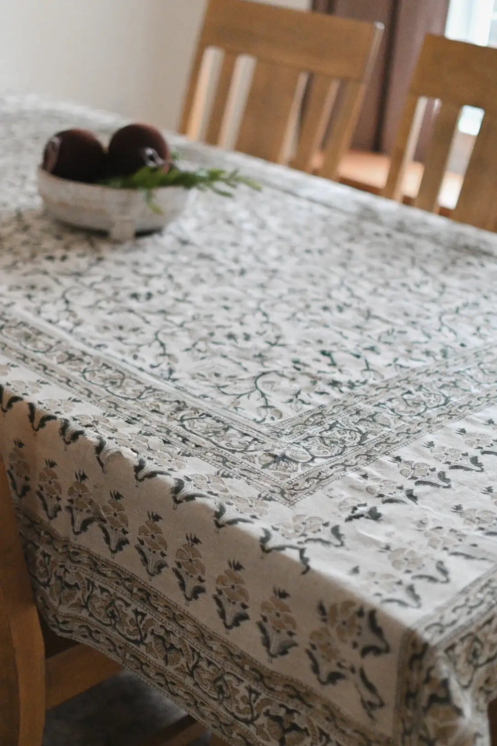 Camel Floral Block Print Tablecloth
