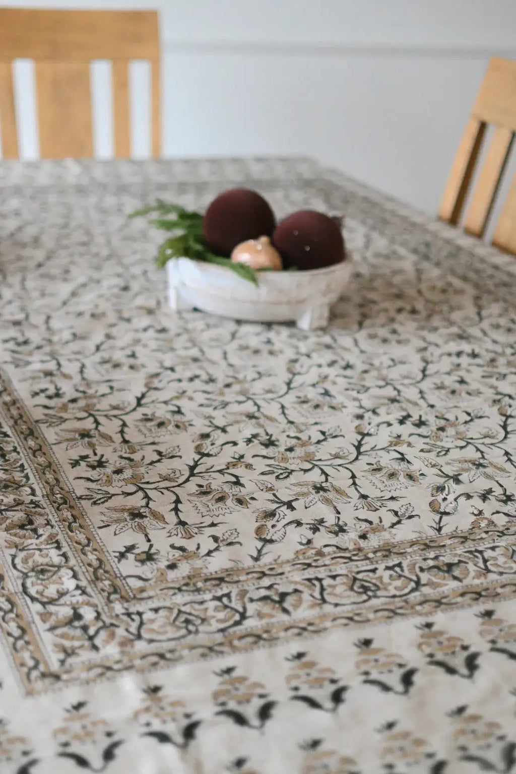 Camel Floral Block Print Tablecloth