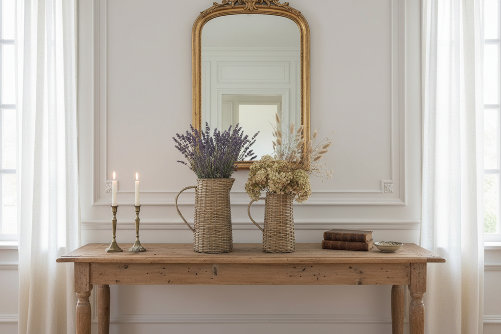 Vintage Style Wicker Pitcher Vase