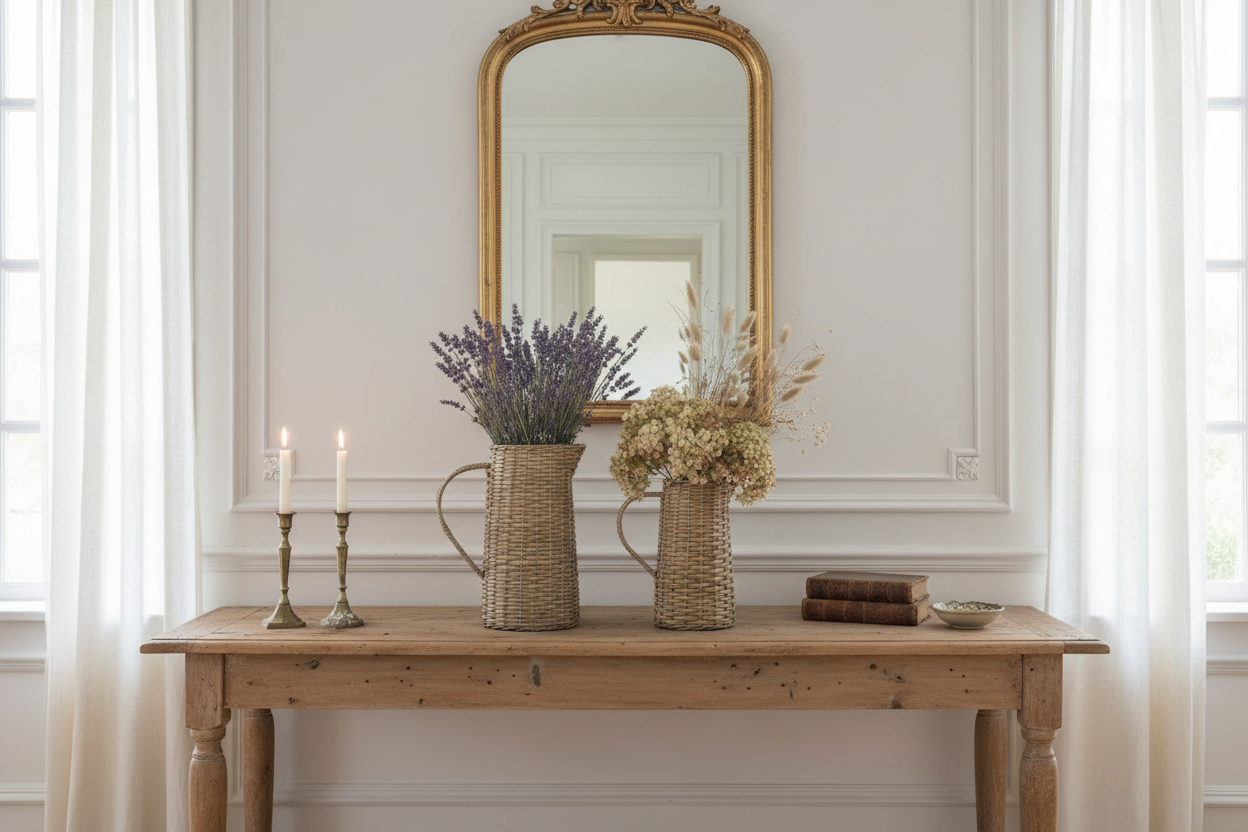 Vintage Style Wicker Pitcher Vase