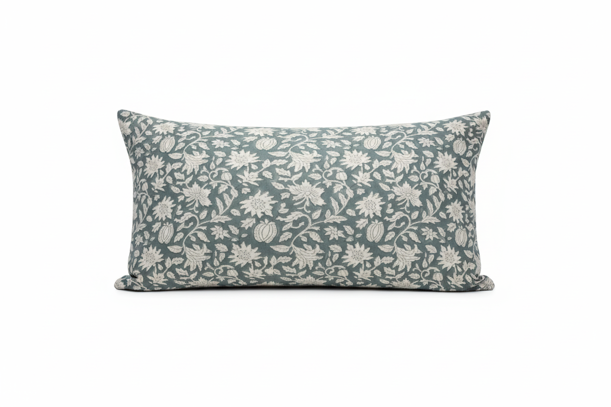 Michael Botanical Print Dusty Blue Pillow Cover 16" x 42" Double Sided Pillow Covers