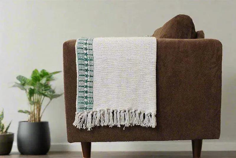 Ellie Block Print Neutral Throw Blanket Hand Block Printed