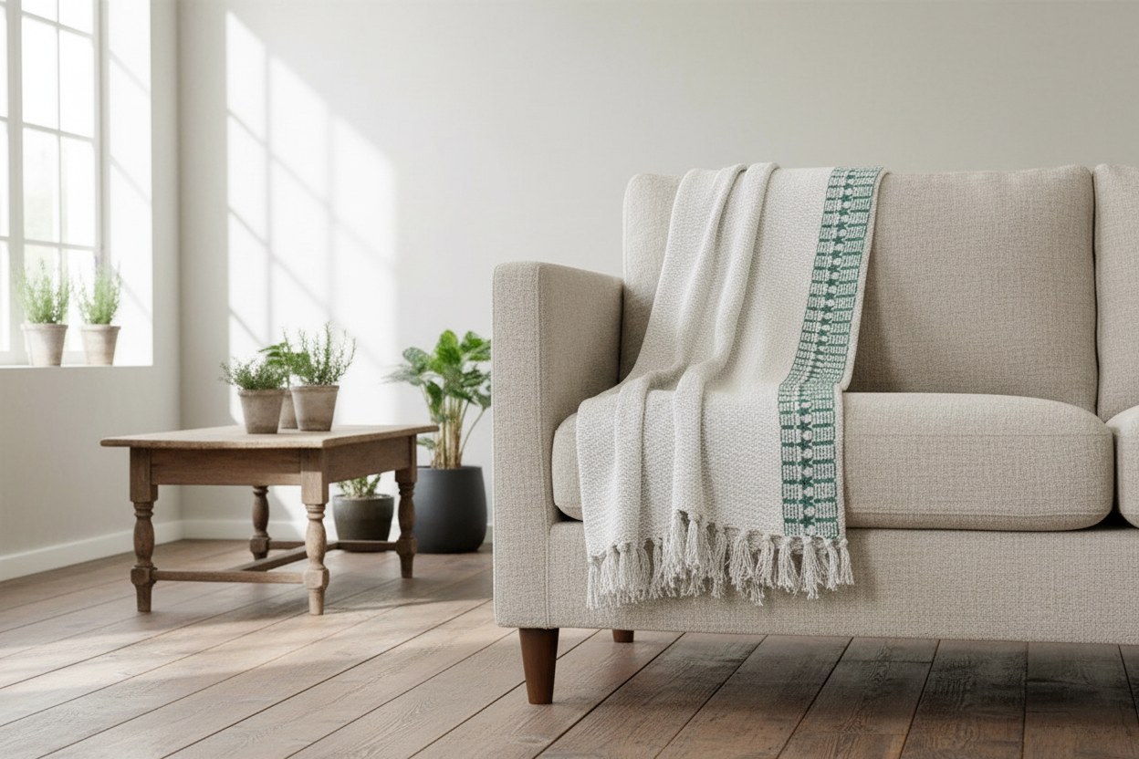 Ellie Block Print Neutral Throw Blanket Hand Block Printed