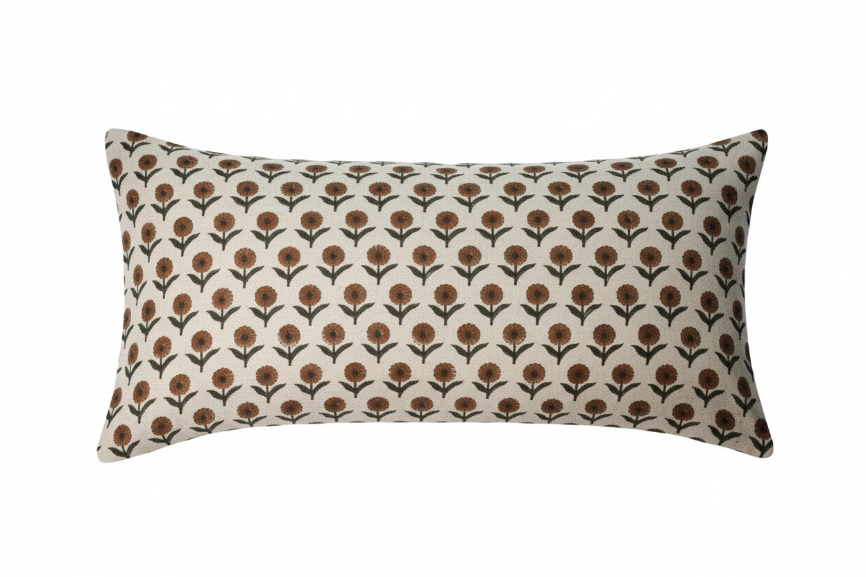 Esma Ditsy Prints Natural Linen Pillow Cover 16" x 42" Double Sided Pillow Covers