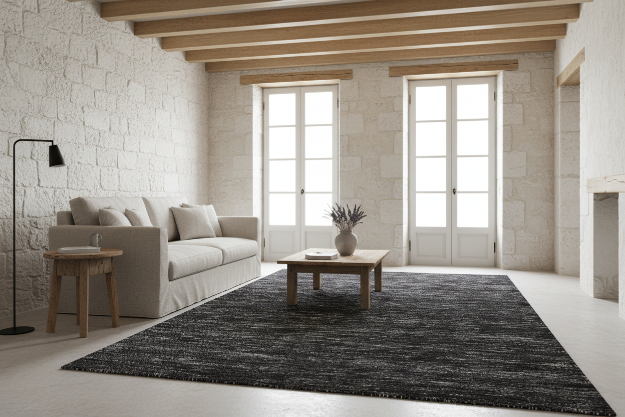 Dark gray textured rug on a white background