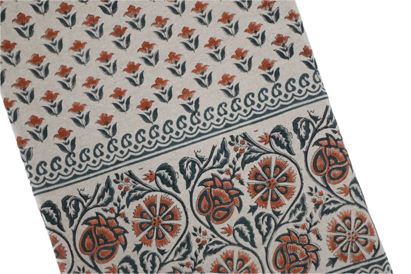 Salmon Floral Block Print Tablecloth - Maple Village Lane