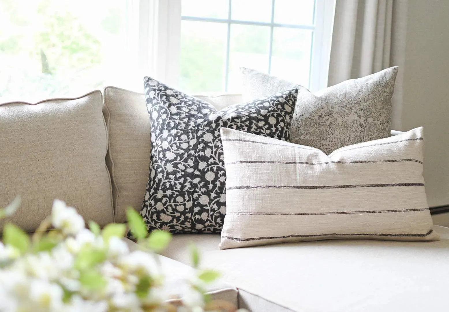 Valentina Botanical Print Black Pillow Cover Pillow Covers