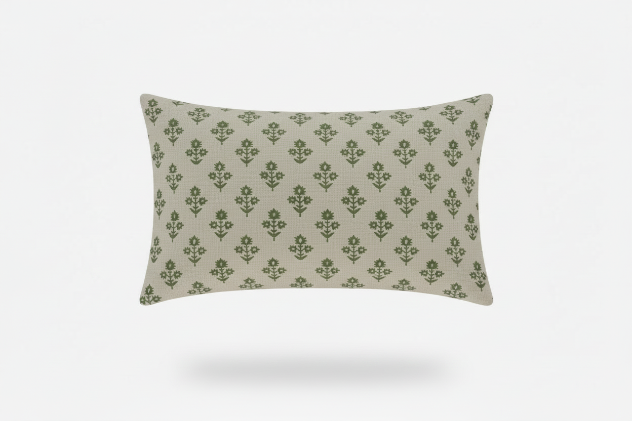 Gable Ditsy Prints Warm White Pillow Cover 16" x 42" Double Sided Pillow Covers