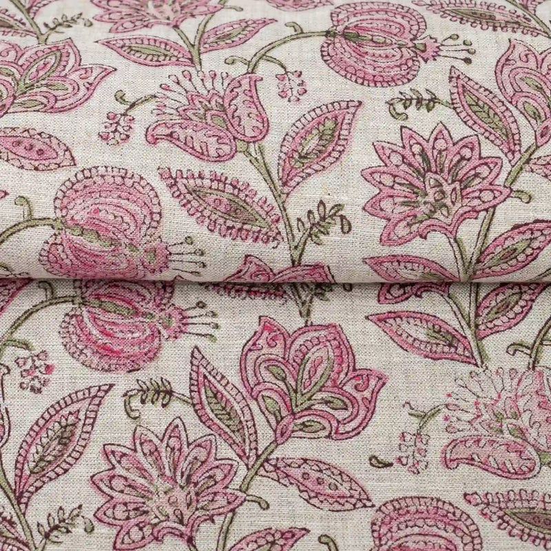 Garnet Bloom Natural Linen Fabric by the Yard