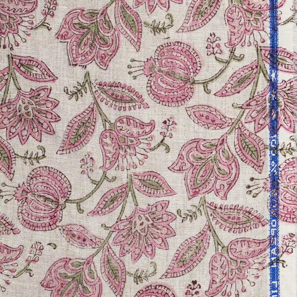 Garnet Bloom Natural Linen Fabric by the Yard