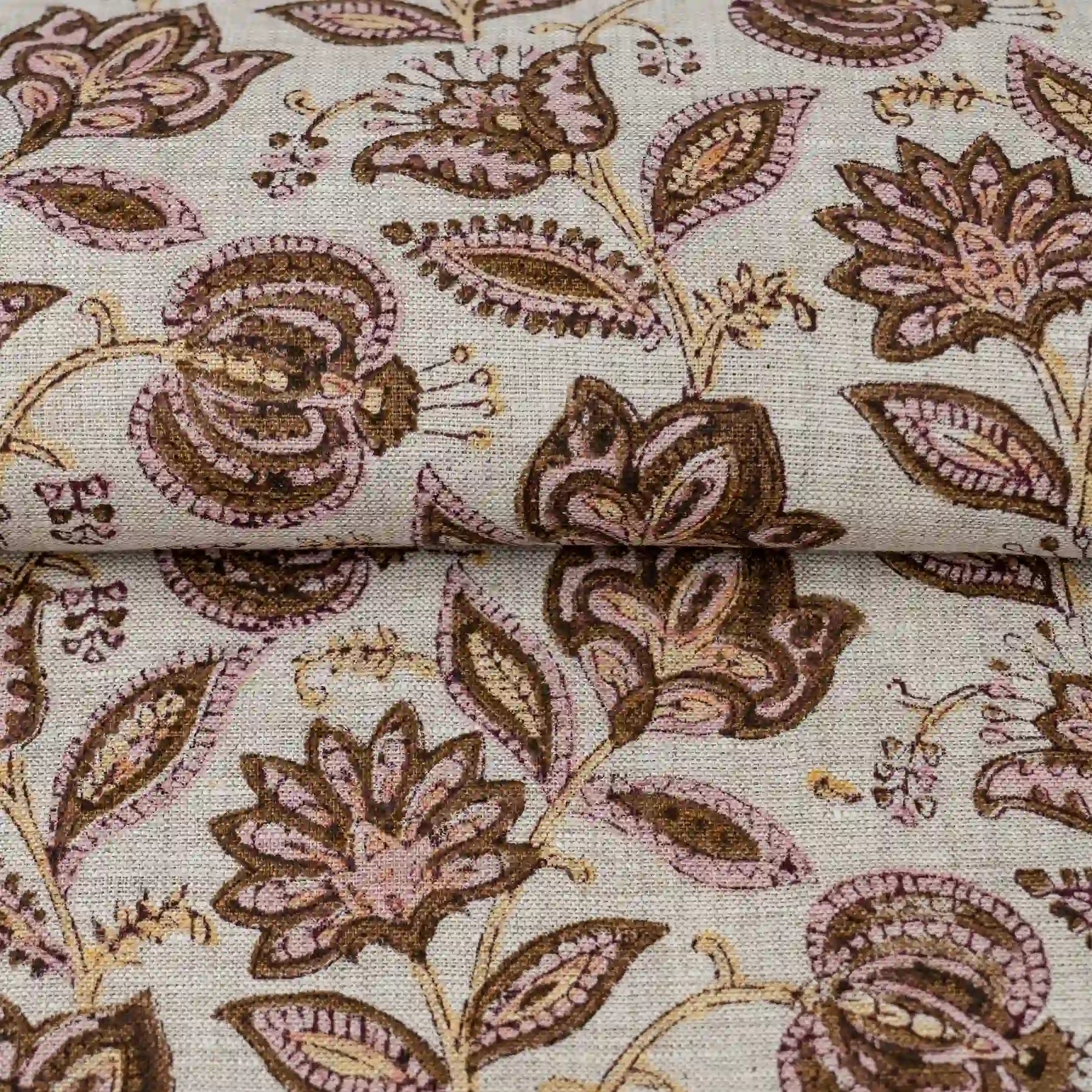 Garnet Bloom Natural Linen Fabric by the Yard