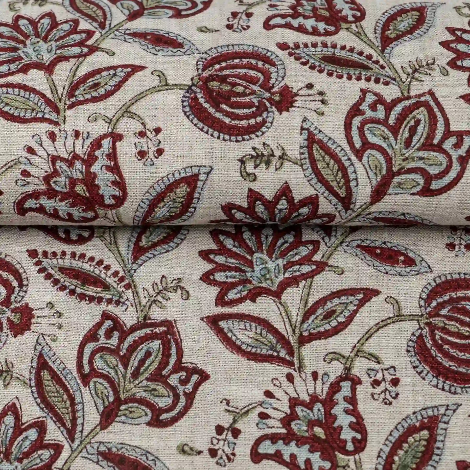 Garnet Bloom Natural Linen Fabric by the Yard
