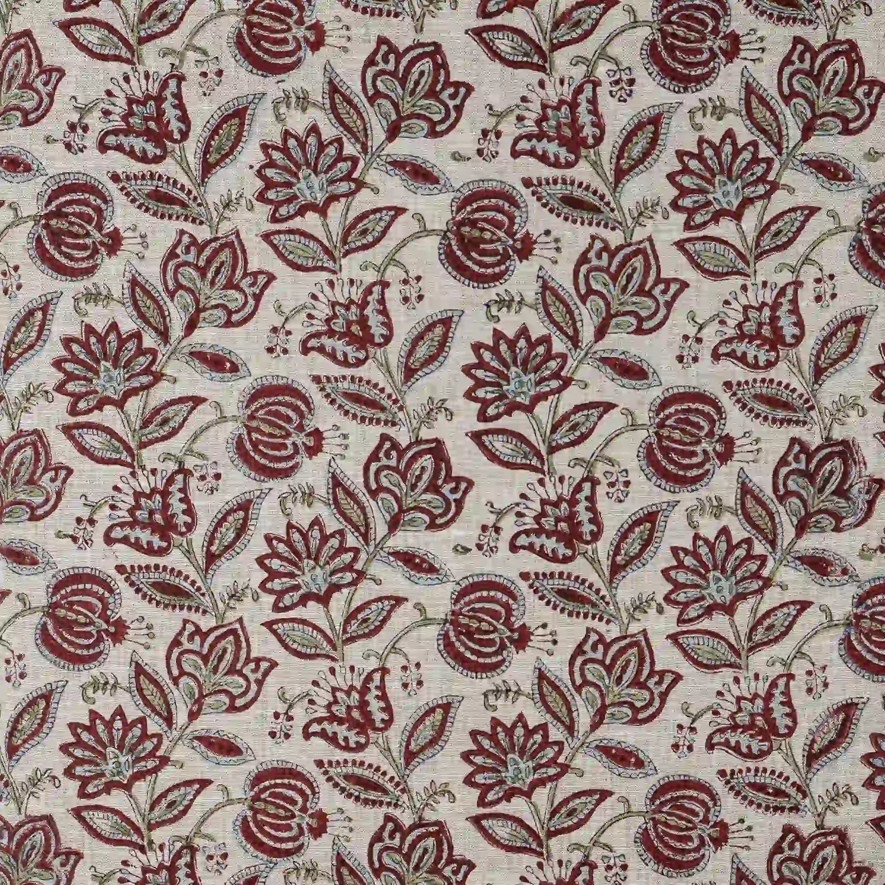 Garnet Bloom Natural Linen Fabric by the Yard