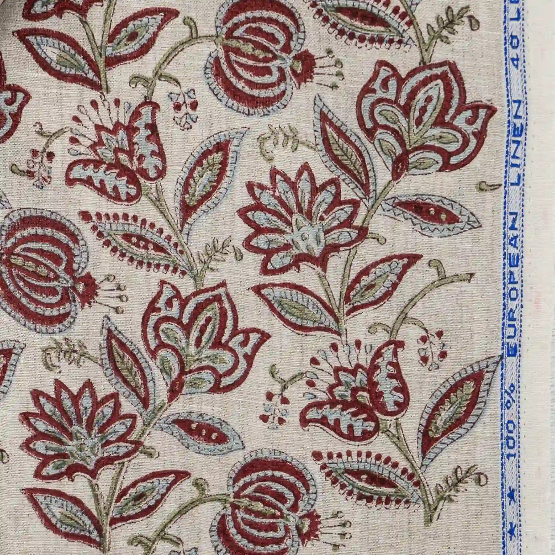 Garnet Bloom Natural Linen Fabric by the Yard