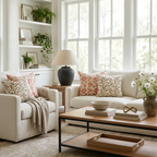 Botanical Drift Ochre Bloom Linen Pillow Cover - Ivory & Red Pillow Covers