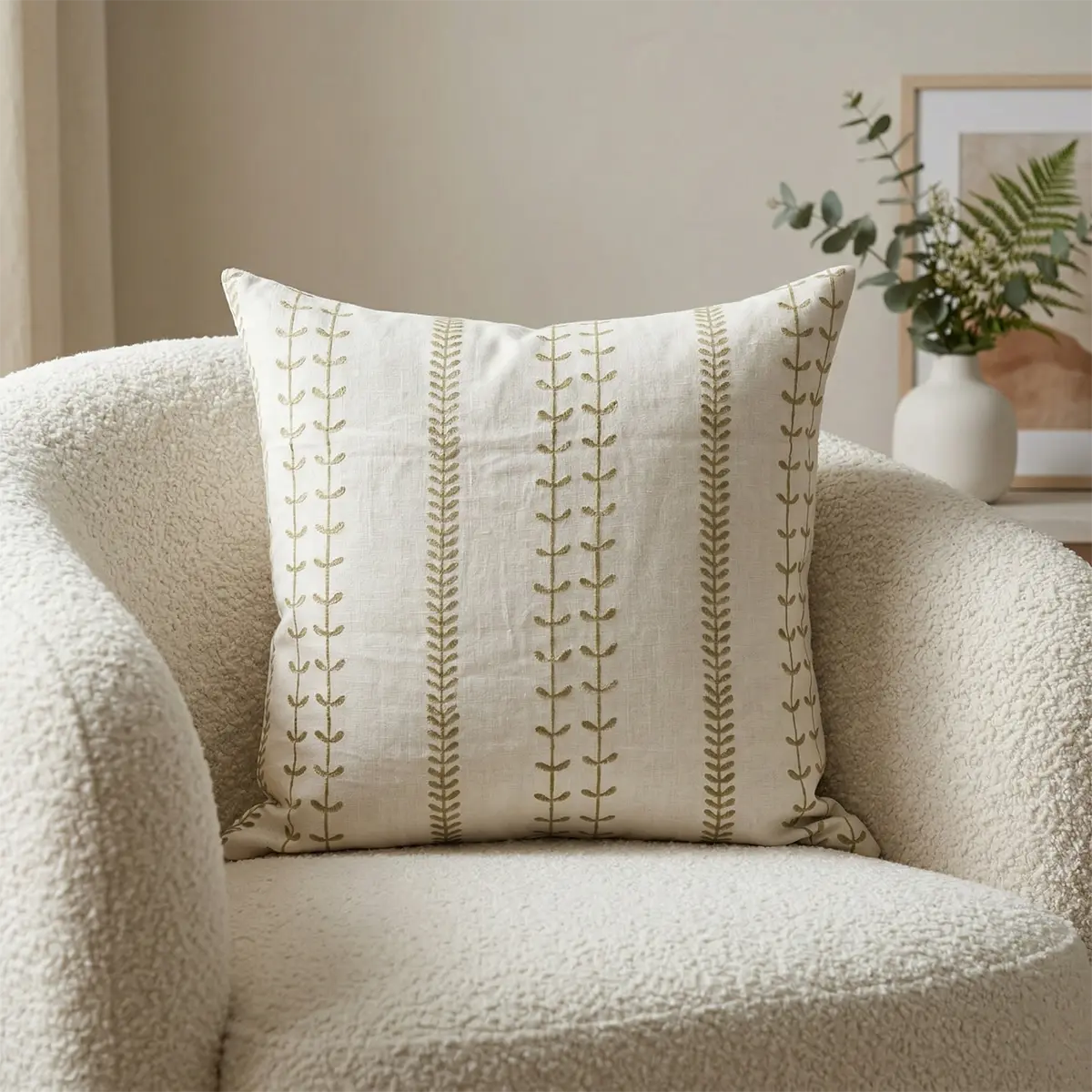 Floral Stripe Light Beige Pillow Cover Pillow Covers