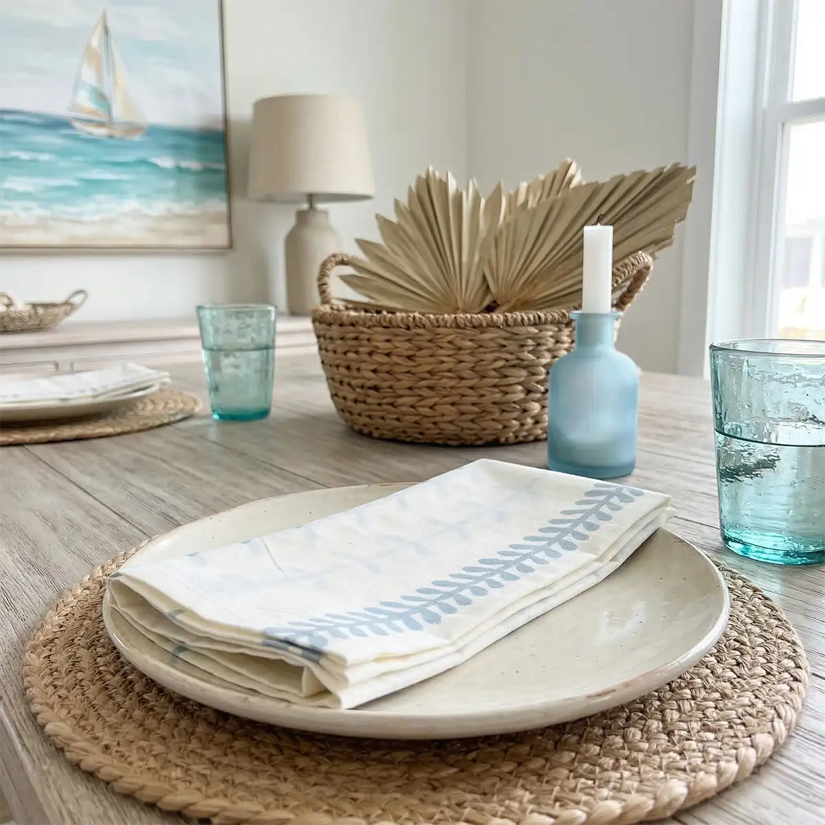 Striped Leaves Table Napkin Napkins