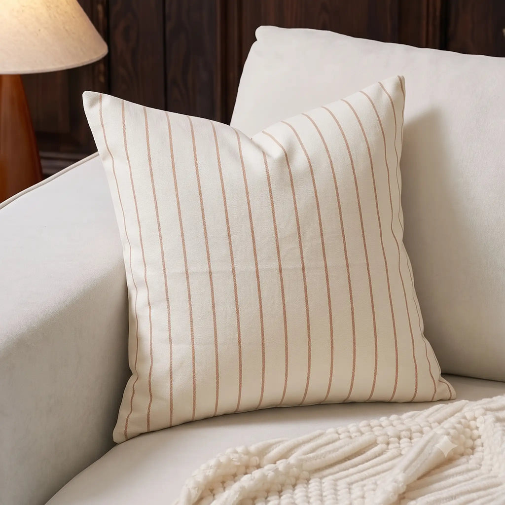 Striped Linen Brown Pillow Cover