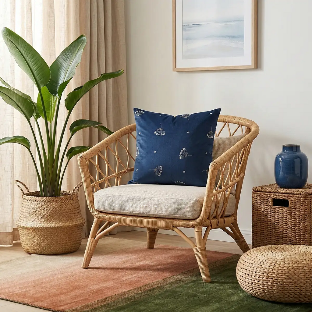 Ink Blue Embroidered Velvet Cushion Cover Pillow Covers