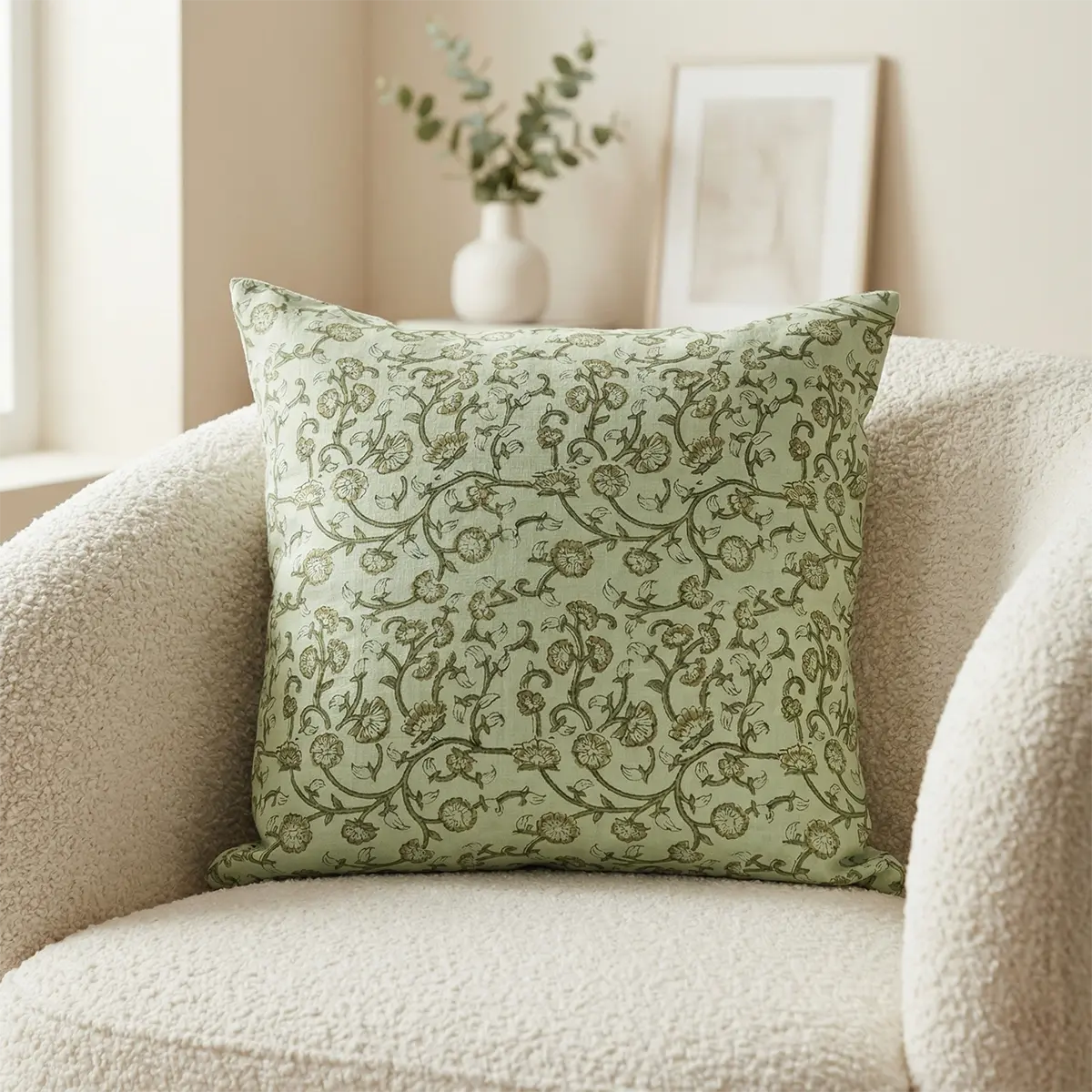 Botanical Drift Flora Bloom Linen Pillow Cover - Mint & Sage Pillow Covers