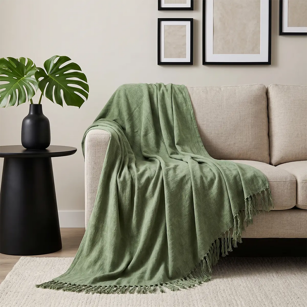 Woodland Green Solid Throw Throws