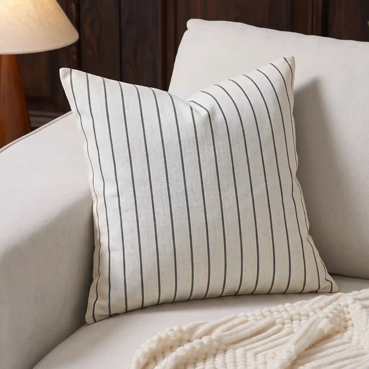 Striped Linen Black Pillow Cover