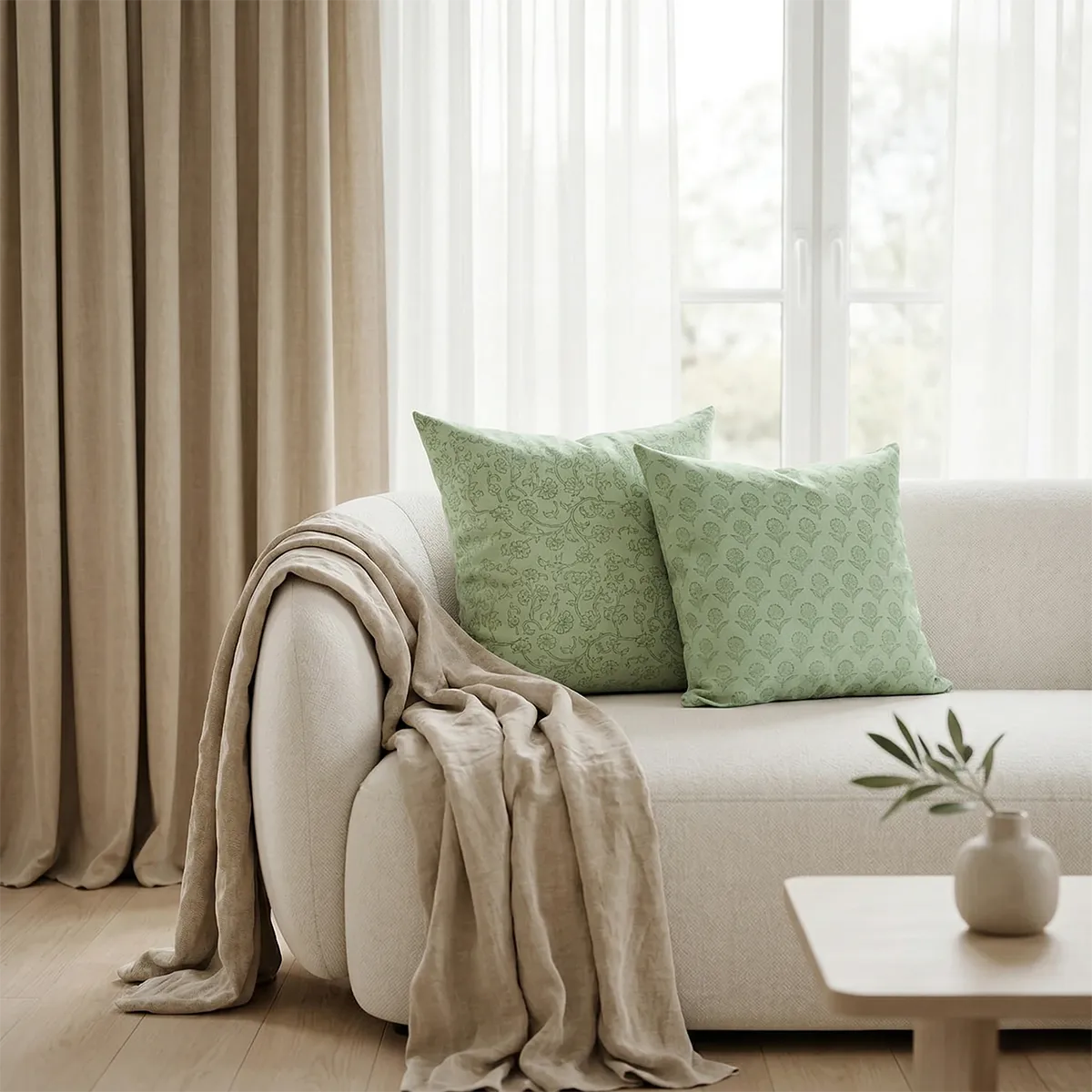 Mint Ditsy Meadow Linen Pillow Cover – Sage Buti Pillow Covers